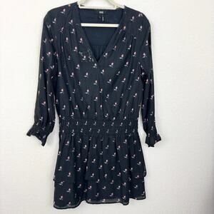Paige Womens Cristina Mini Dress Size L Rose Bud Floral Ruffle Smocked Black
